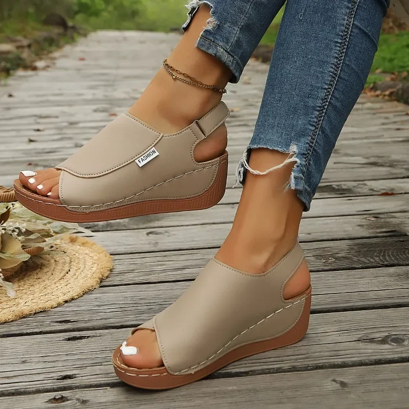 Damen Keilsandalen Sommer Neue Mode Sandalen Offene Zehen Atmungsaktive Sandalen Bequeme Schnallen-Damenschuhe Slides für Frauen – Detail 5