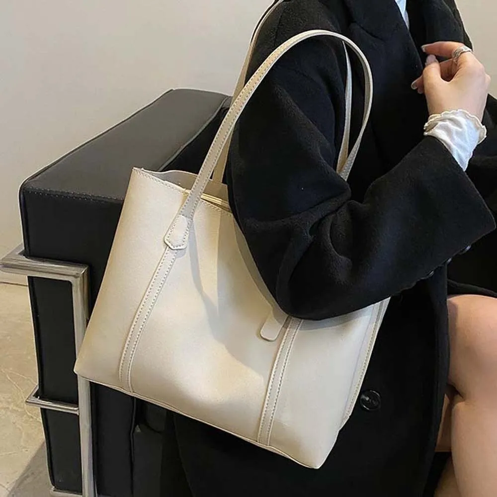 

Top Handle Bag Spacious Leather Large Tote Magnetic Buckle Solid Shoulder Handbag Soft Trendy Women Underarm Bag Shopping