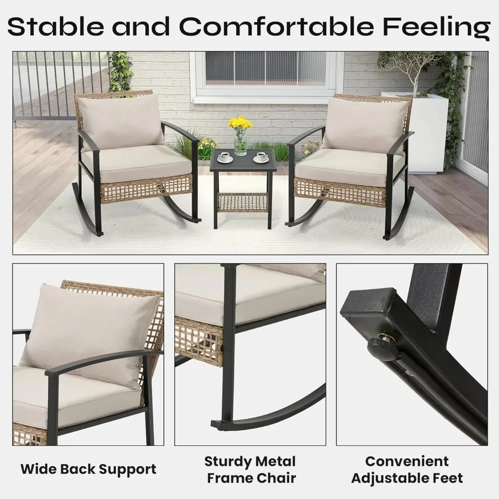 

3 Pieces Garden Furniture Sets,Outdoor Rattan Patio Chair,of 2and 2Tier Coffee Table,Modern Furniture Oversized Conversation Set