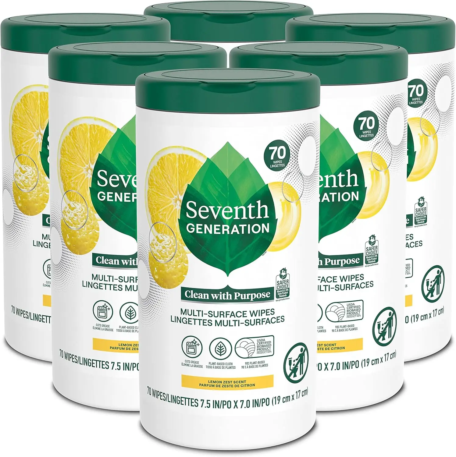 

Multi Surface Wipes All Purpose Cleaning Lemon Zest scent with 100% Essential Oils and Botanical