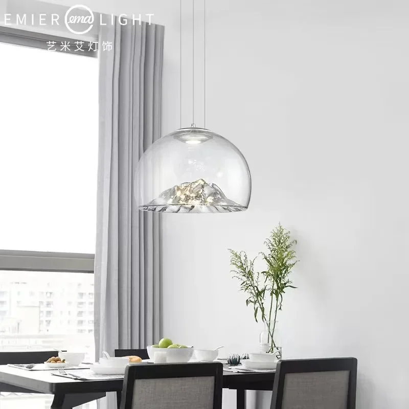 Modern Glass Lampshade Gold Silver Mountain shape Pendant Lamp Luxury Round Hanging Light Home Lighting Kitchen light