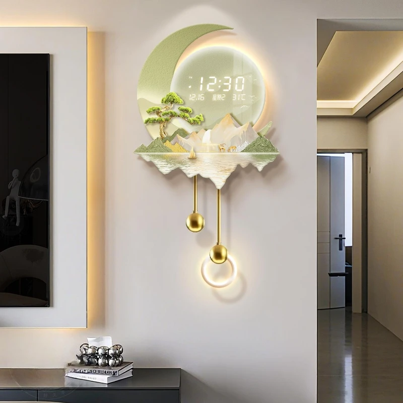 

Modern light luxury living room wall clock 2025 new high-end moon perpetual calendar electronic clock background wall luminous