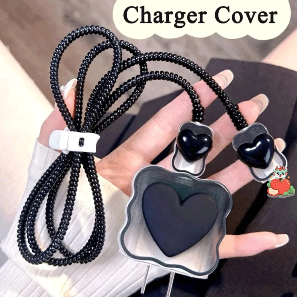 Charger Protector Cable Organiser for iPhone 14 13 Pro Max 18W 20W 3D Cartoon Love Heart Data Cable Management Cord Winder Kit