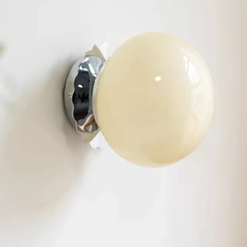 Medieval Bauhaus Led Wall Lamps Minimalist Ball Bedroom Bedside Lights Warm Romantic French Retro Cream Magic Bean Wall Sconces