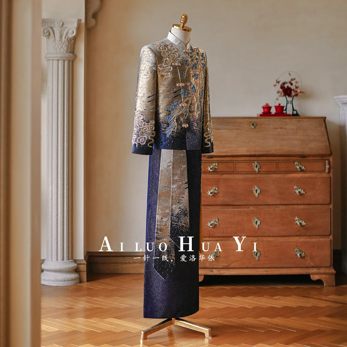 فساتين زفاف أنيقة للرجال على الطراز الصيني مقاس كبير سترة تانغ كيمونو ذهبي للرجال وصل حديثًا #2