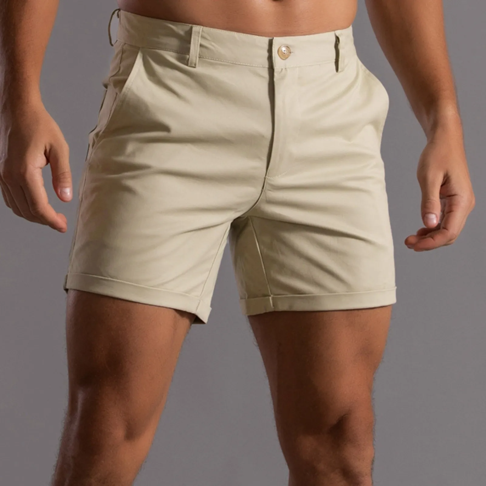 Summer Solid Straight Shorts Men Four-Point Loose Pockets Casual Shorts Baggy Business Office Work Pant Beach Gym Sports Trunks