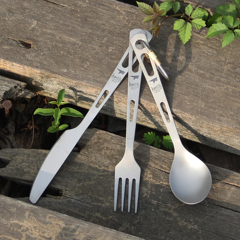 Keith Cooking Set Titanium Knife Fork Spoon Portable Ultralight Outdoor Picnic Camping Tableware Spoon Fork Knife 3pcs/set