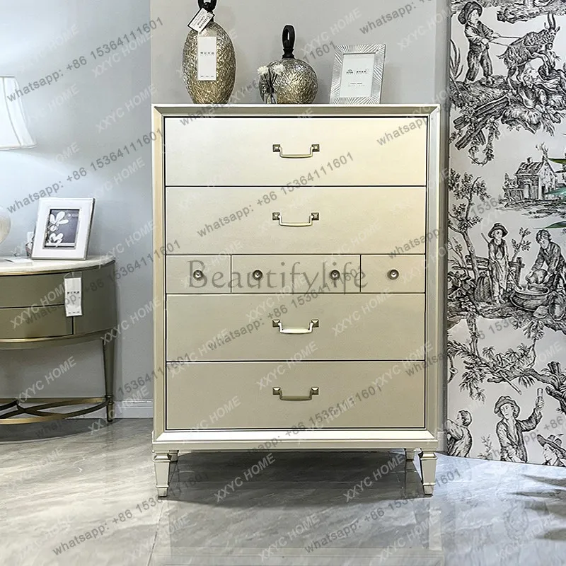 light luxury chest cabinet household bedroom solid wood storage cabinet modern simple champagne