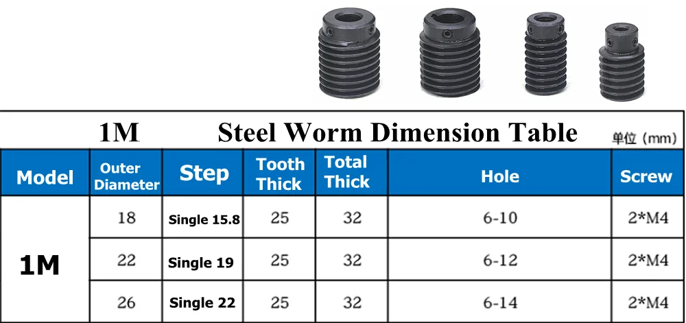 1M Turbine Worm Set 10/15/20/25/30/35 Teeth 1 Module Brass Step Gear Large Transmission Ratio Single/Double Steel Worm