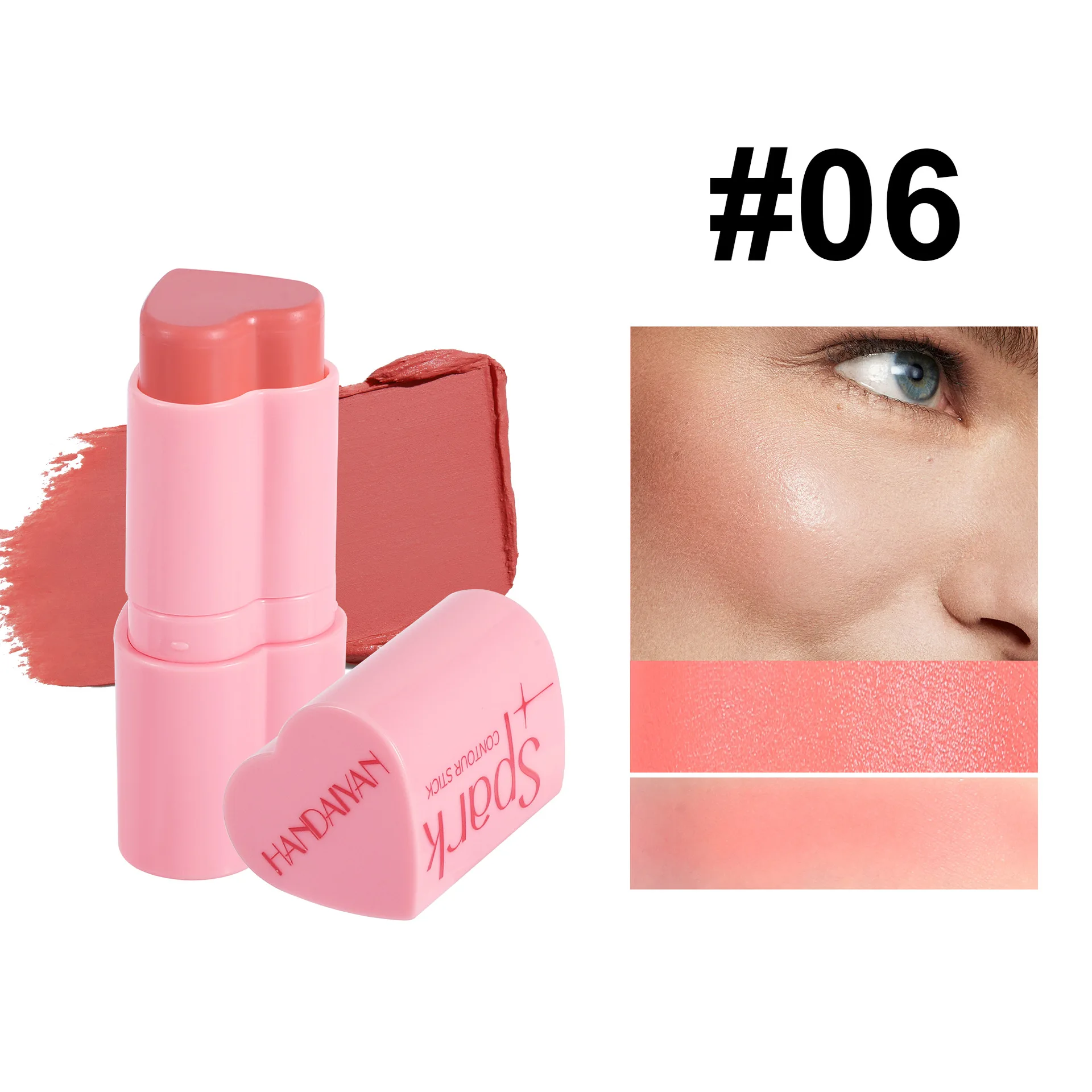 Love Blush Stick-palo de contorno de alto brillo para mejillas rosadas y brillo facial, maquillaje femenino de larga duración, color rosa mate nacarado