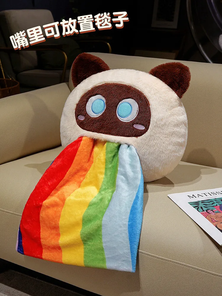 

Soft Cute Big Face Cat Rainbow Pillow Blanket for Home Decor Gift Bed Sofa Office Use with Non-Slip Bottom Machine Washable Fun
