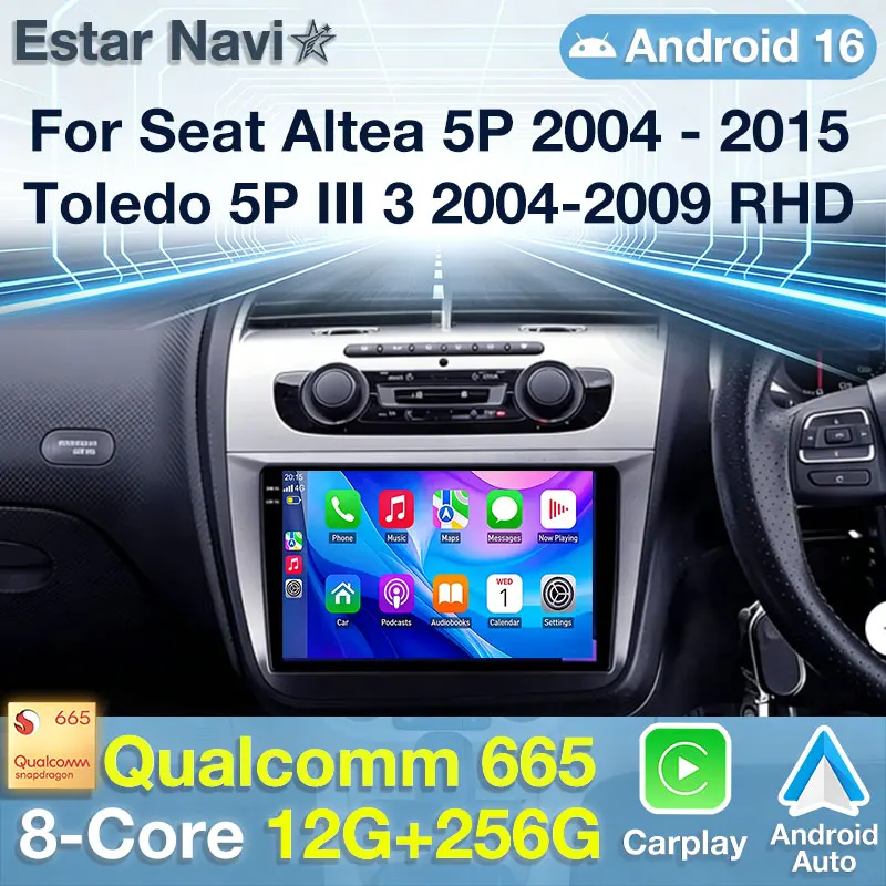 Android 16 Wireless Carplay Auto Multimedia For Seat Altea XL Leon 2004 - 2015 RHD Qualcomm Autoradio Touch Screen CarPlay Radio