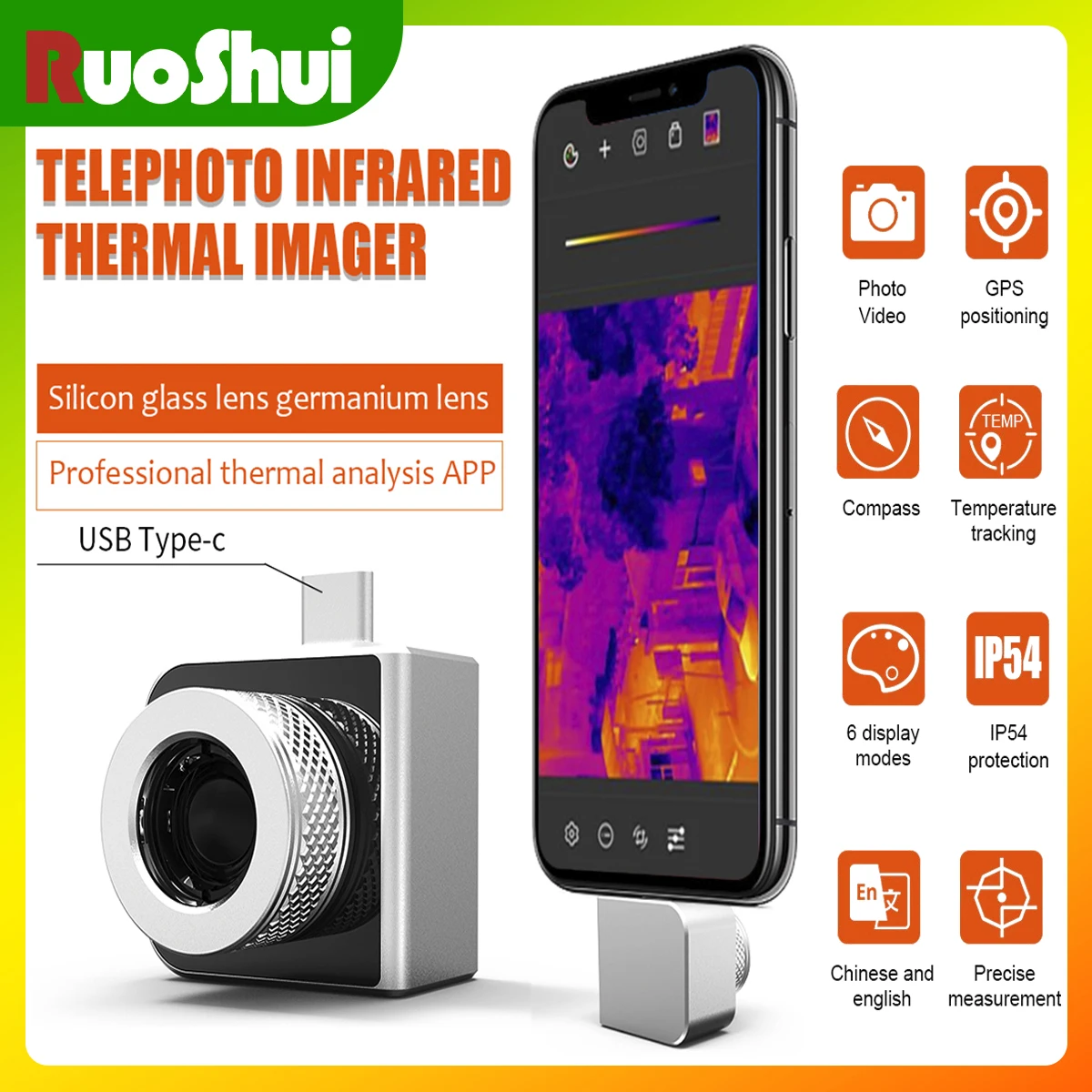 VICTOR 328C Mobile TELEPHOTO INFRARED THERMAL IMAGER 10mm Lens Focus 256*192 Resolution with GPS Positioning
