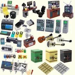 MOC City Building Block Street View TV Game Console Prints Figures Accessory Movies Game Bricks Toys Gifts DIY Kids Toys