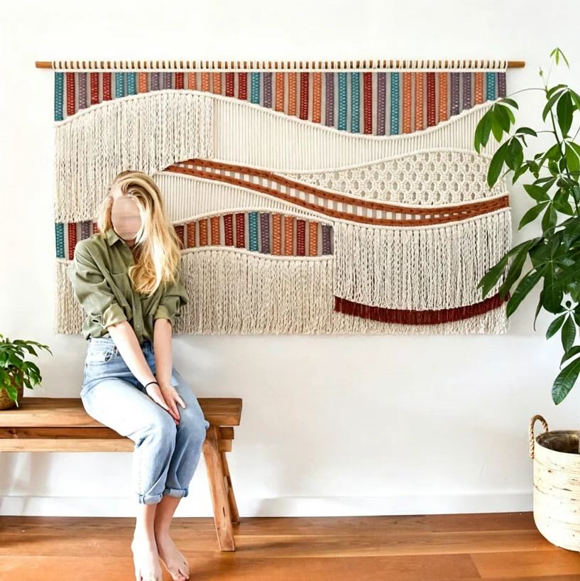 Bohemian Macrame Wall Hanging Tapestry Custom Size Color with Tassels Hand‑Woven Wall Decor for Home Hotel Apartment Decoration