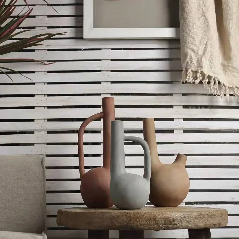 Wabi Sand wind ceramic vase ornament Nordic retro art flower ware model room living room flower arrangement soft desktop jewelry