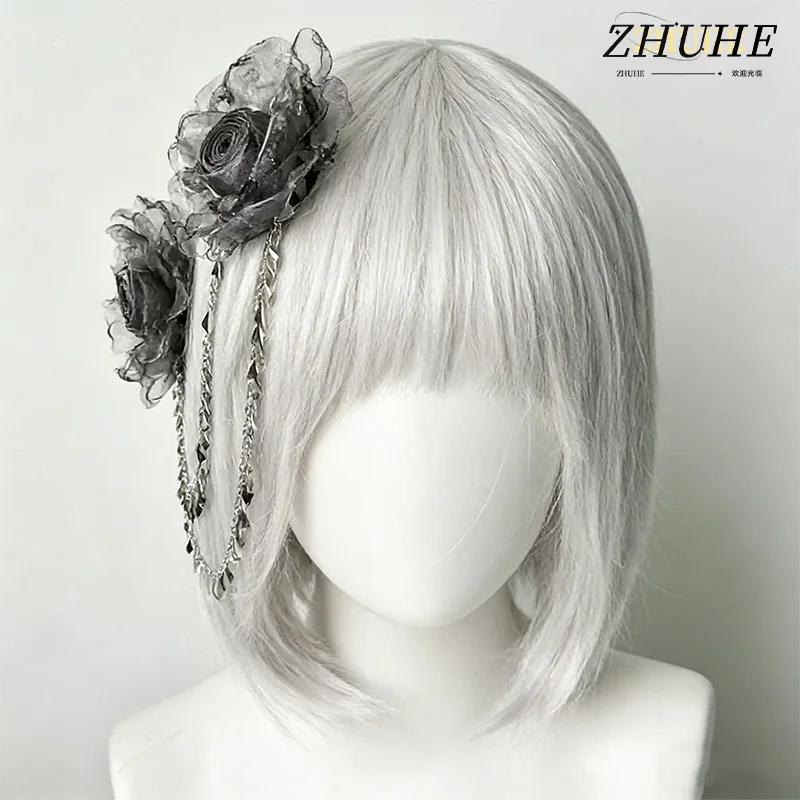 

Edgy Floral Hair Barrettes with Dangling Chains – High-Quality Copper Jewelry & Accessories for Women, Dark Rose Hair Clips for