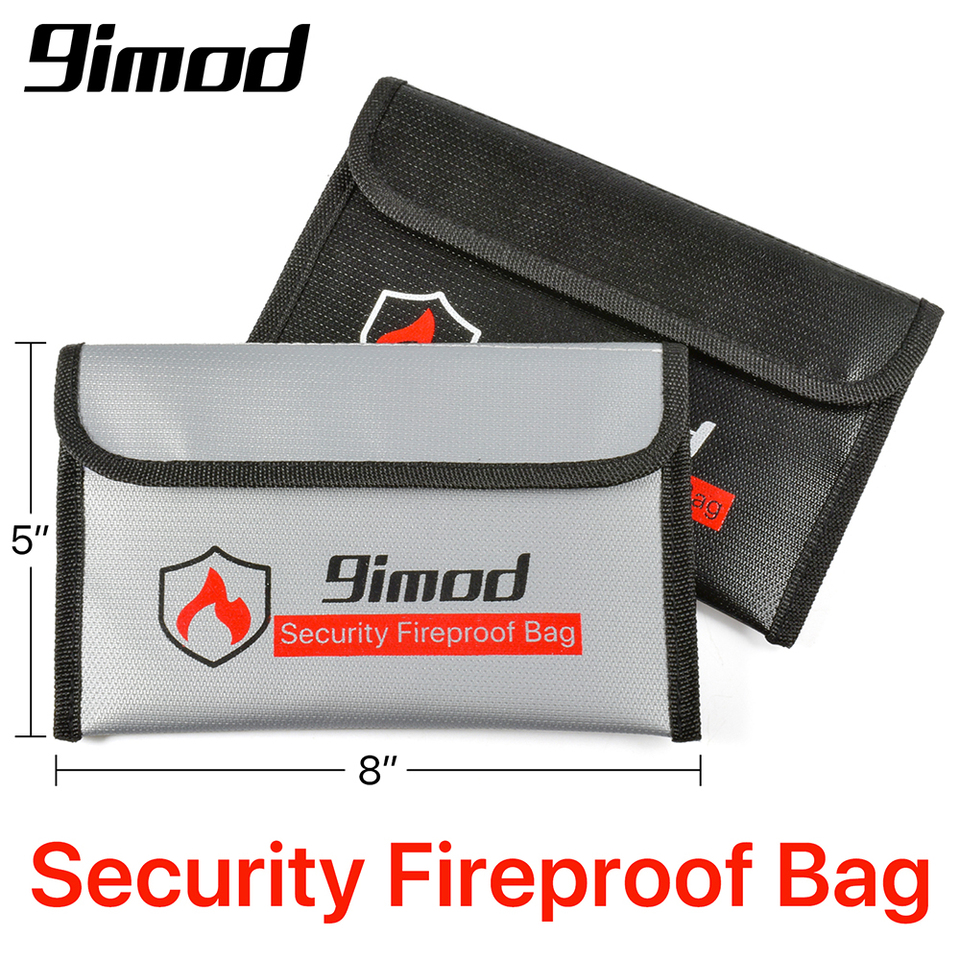  9imod 5x8 inch Portable Fireproof Bag Explosion-Proof Waterproof Lipo Battery Safety Bag Document Currency Keys Fireproof Bag 