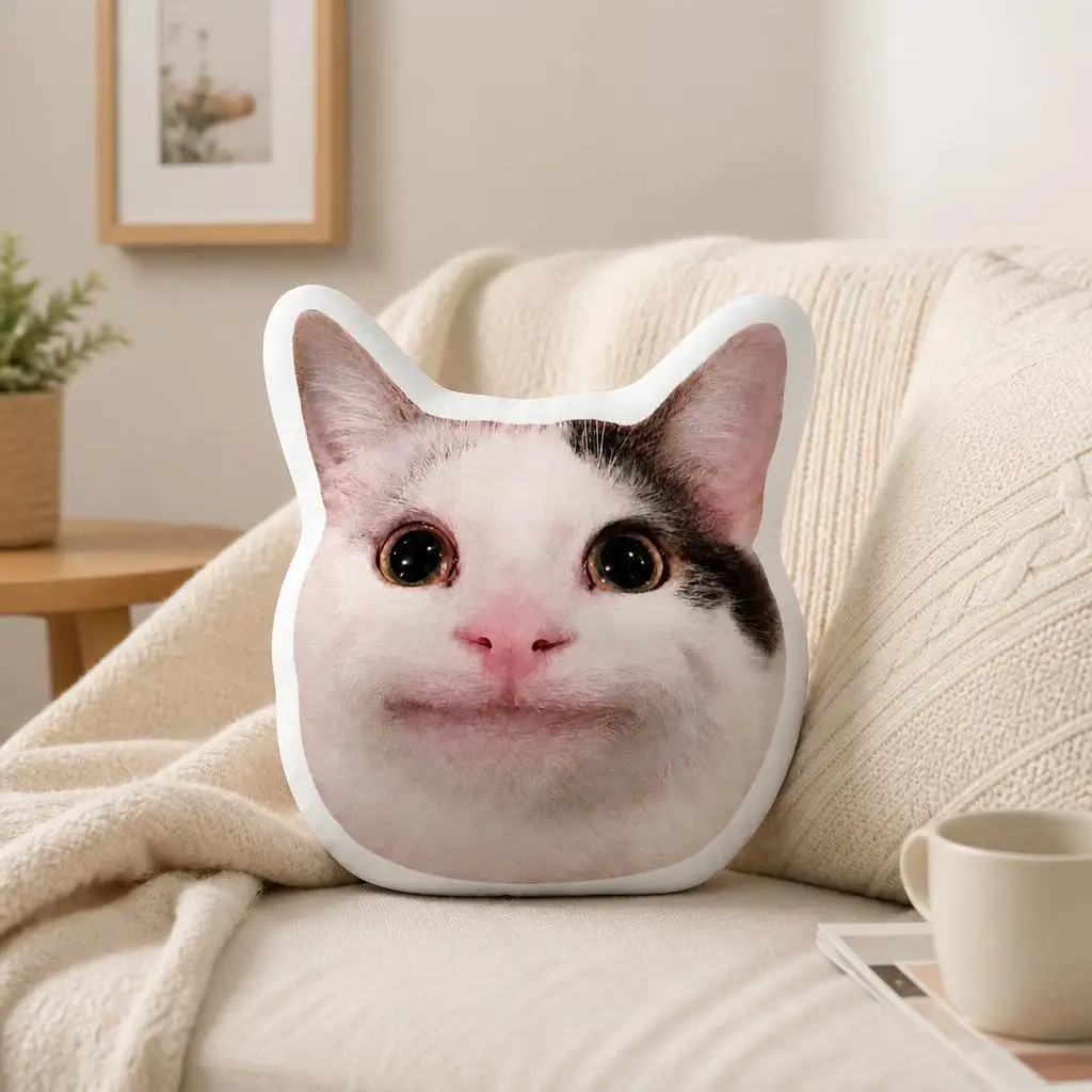 Cute Cat Wide Eyes Meme Plush Pillow Cushion Irregular Stuffed Throw Pillow Home Decor Gift Sofa Bed