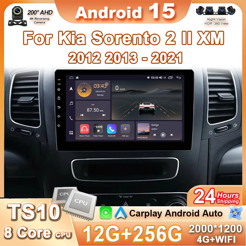 Carplay For Kia Sorento 2 II XM 2012 2013 - 2021 Android Auto Car Radio Multimedia Video Player Bluetooth GPS Navigation DSP 4G