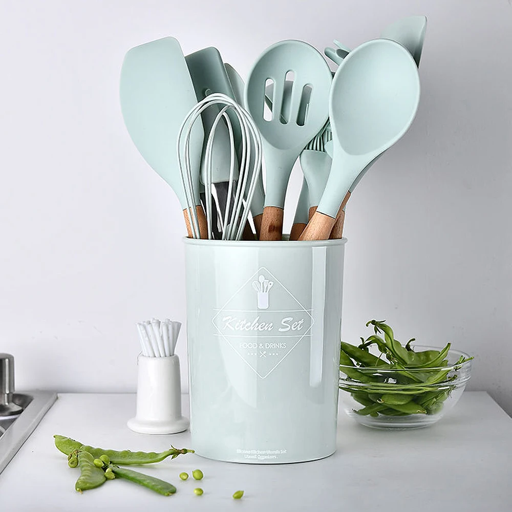 

Silicone Wooden Handle 12Pcs/set Kitchen Utensil Set Cooking Tools Kitchenware Set Household Accessories