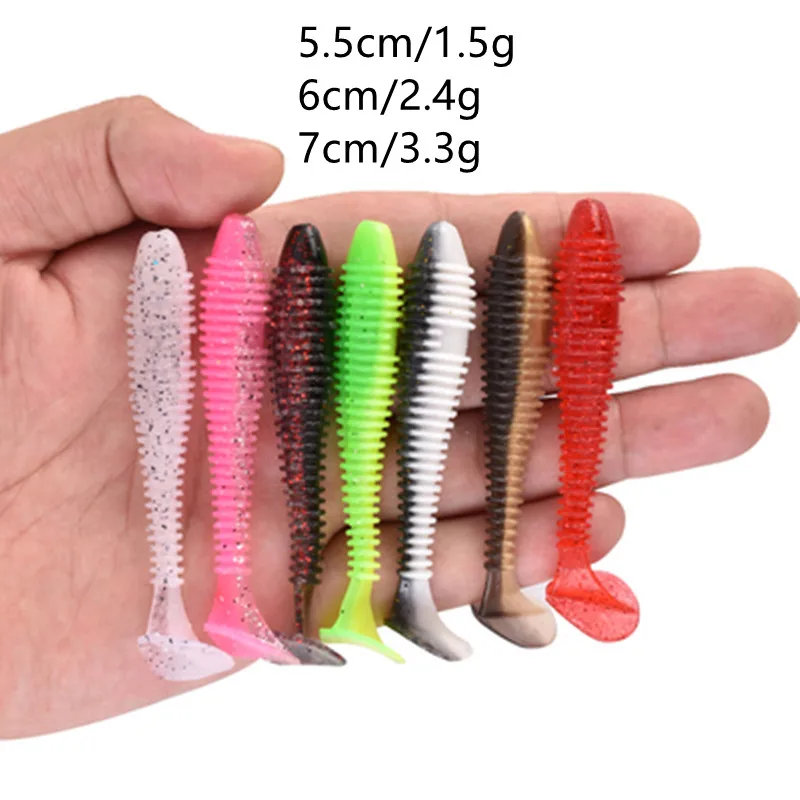 5cm/6cm/7cm Rubber Soft Fishing Lures Wobbler 10Pcs/Bag T-tail Worm Baits For Perch Pike Bass