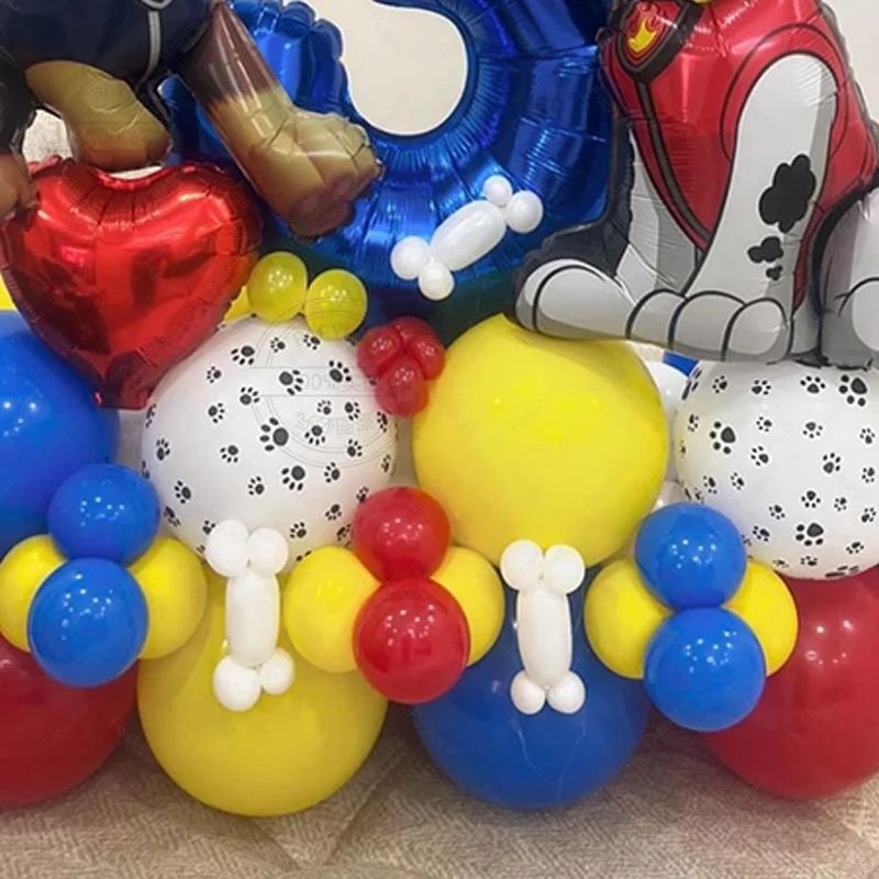 55pcs Paw Patrol Birthday Balloon Decoration Dog Paw Printing Latex Balloon with Blue Number Boy Birthday Party Decorations