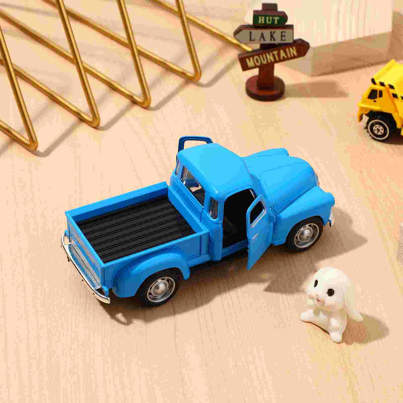 Vintage Truck Alloy Car Model Decor Vehicle Old Fashioned Blue Die-cast Metal Toy Cars