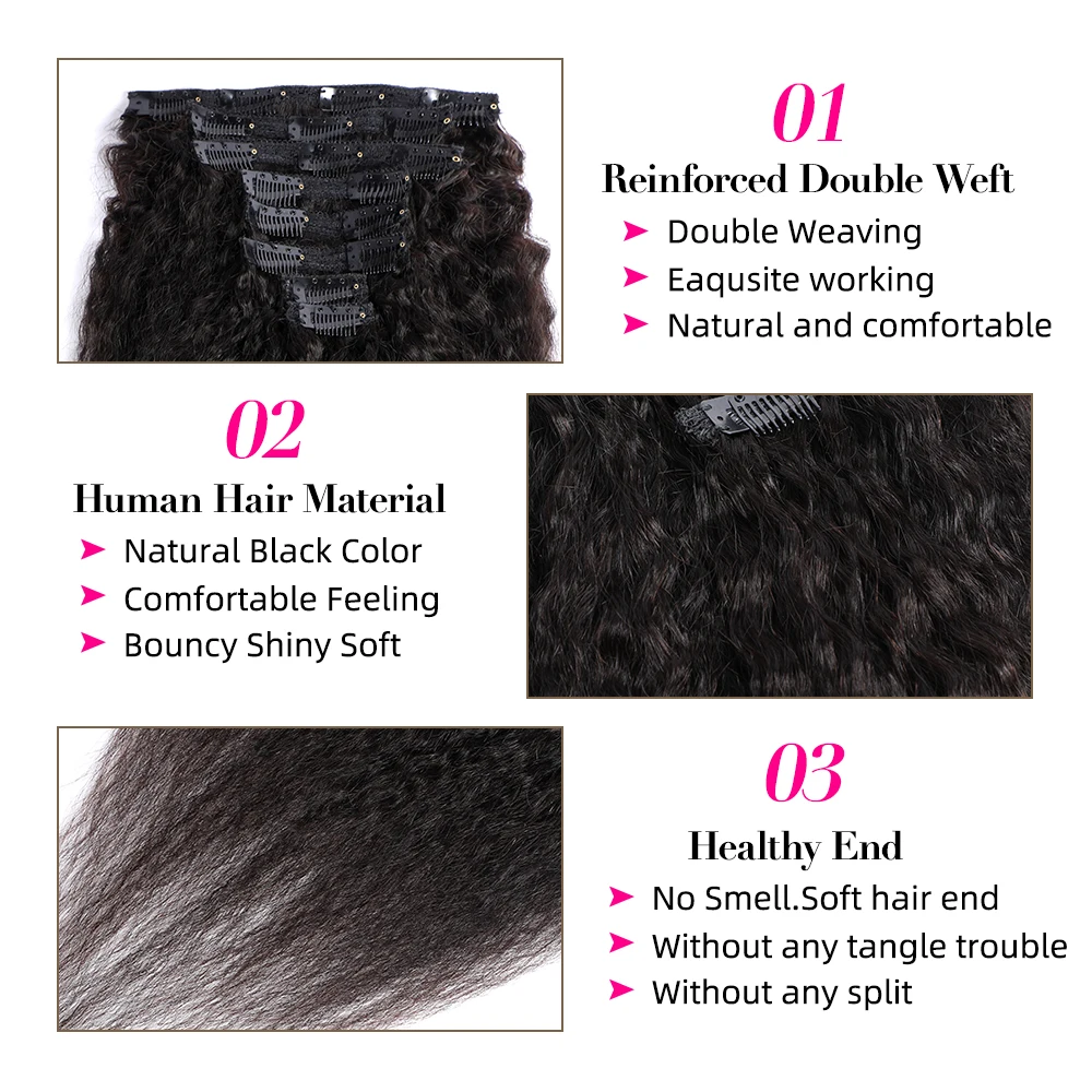 وصلات شعر من alipele-بشري ، مشبك رأس كامل ، وصلات شعر إضافية ، ياكي مستقيم ، أسود طبيعي ، بيع بالجملة #6