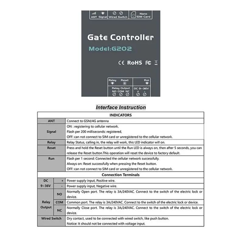 AY14 -G202 Mobile Phone 4G Single Relay Switch Electric Gate Remote Controller 850/900/1800/1900Mhz