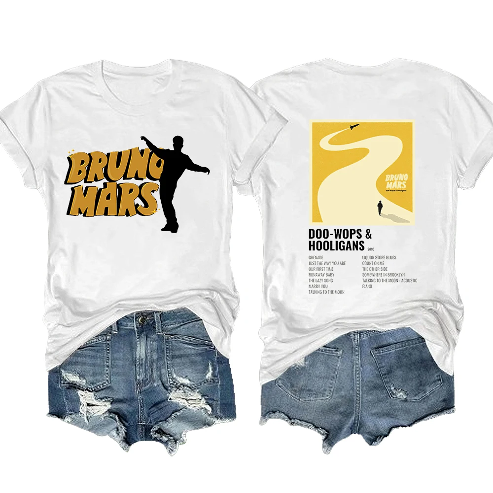 Doo-Wops & Hooligans Album Track List Bruno Mars Music Short Sleeve T-shirt Men/Women Cotton Tee Casual Shirt