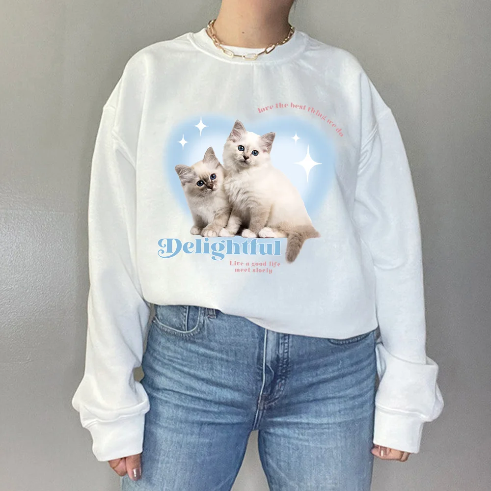 

Delight Cat Autumn Cotton Autumn Unisex Sweatshirts Crewneck Loose Long Sleeve Pullover Vintage Style Casual Sweatshirts