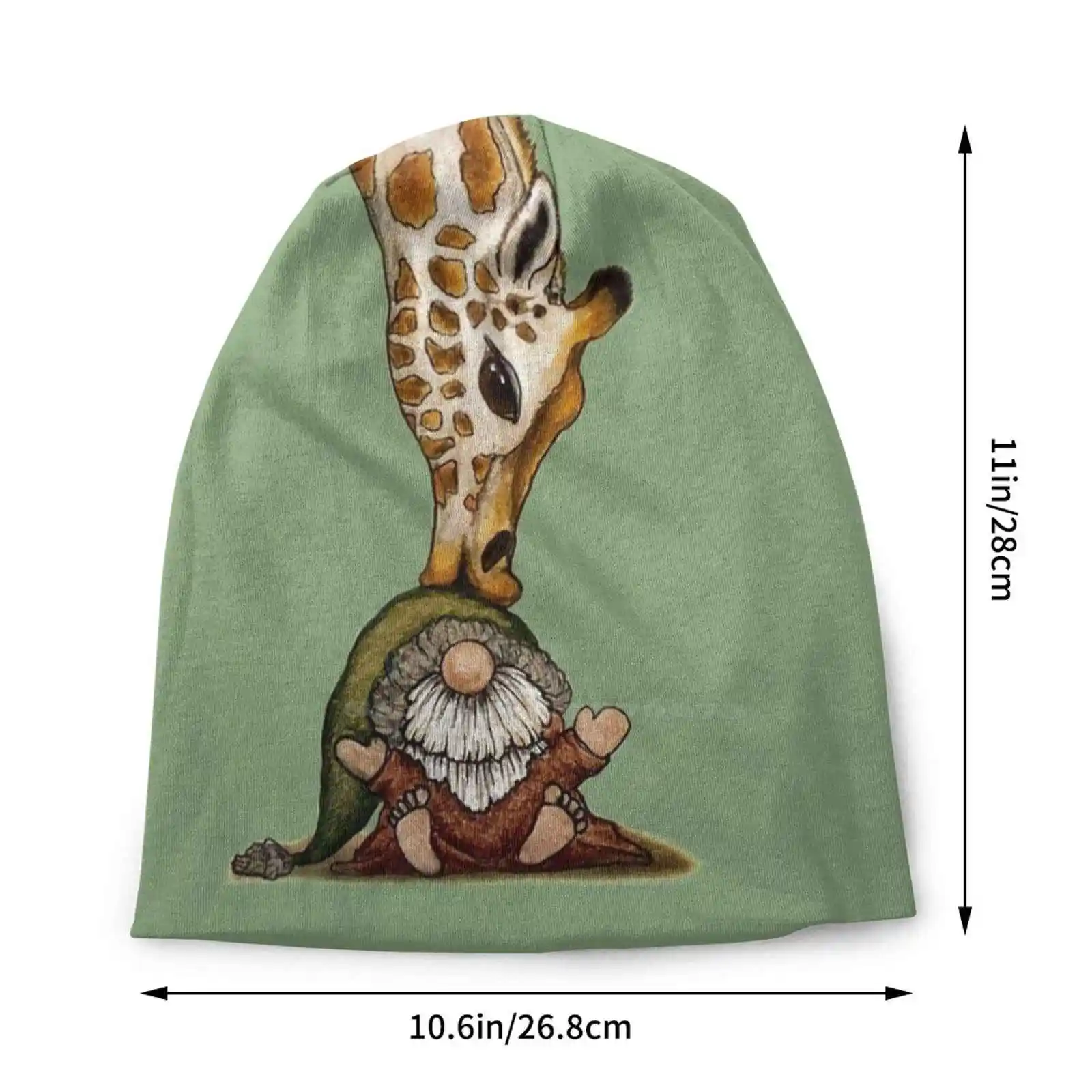 Giraffe And Gnome Knitted Hat Warm Beanie Outdoor Caps Giraffe Kiss Love Baby Gnome Sweet Tomte Nisse Barefoot Toes