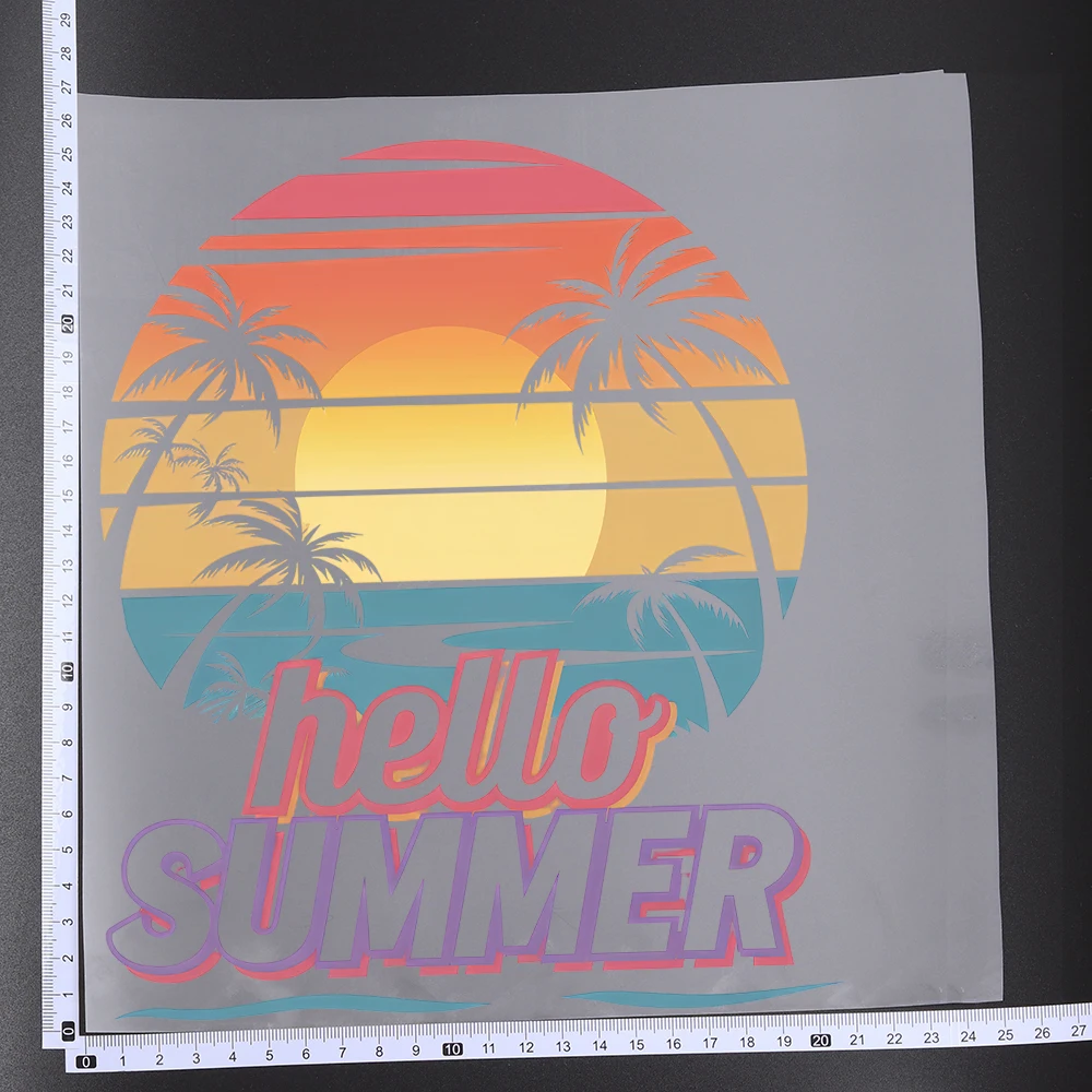 25CM Fine Summer Beach Holiday Letter Transfer Patches For Clothes Sticker DIY A-Level Washable Shirt Iron-on Thermal Stickers