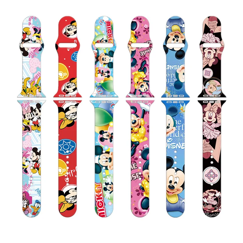 Correas de reloj de silicona con estampado de Mickey Mouse para Apple Watch, banda de reloj de Anime de Minnie, adecuado para Apple Watch