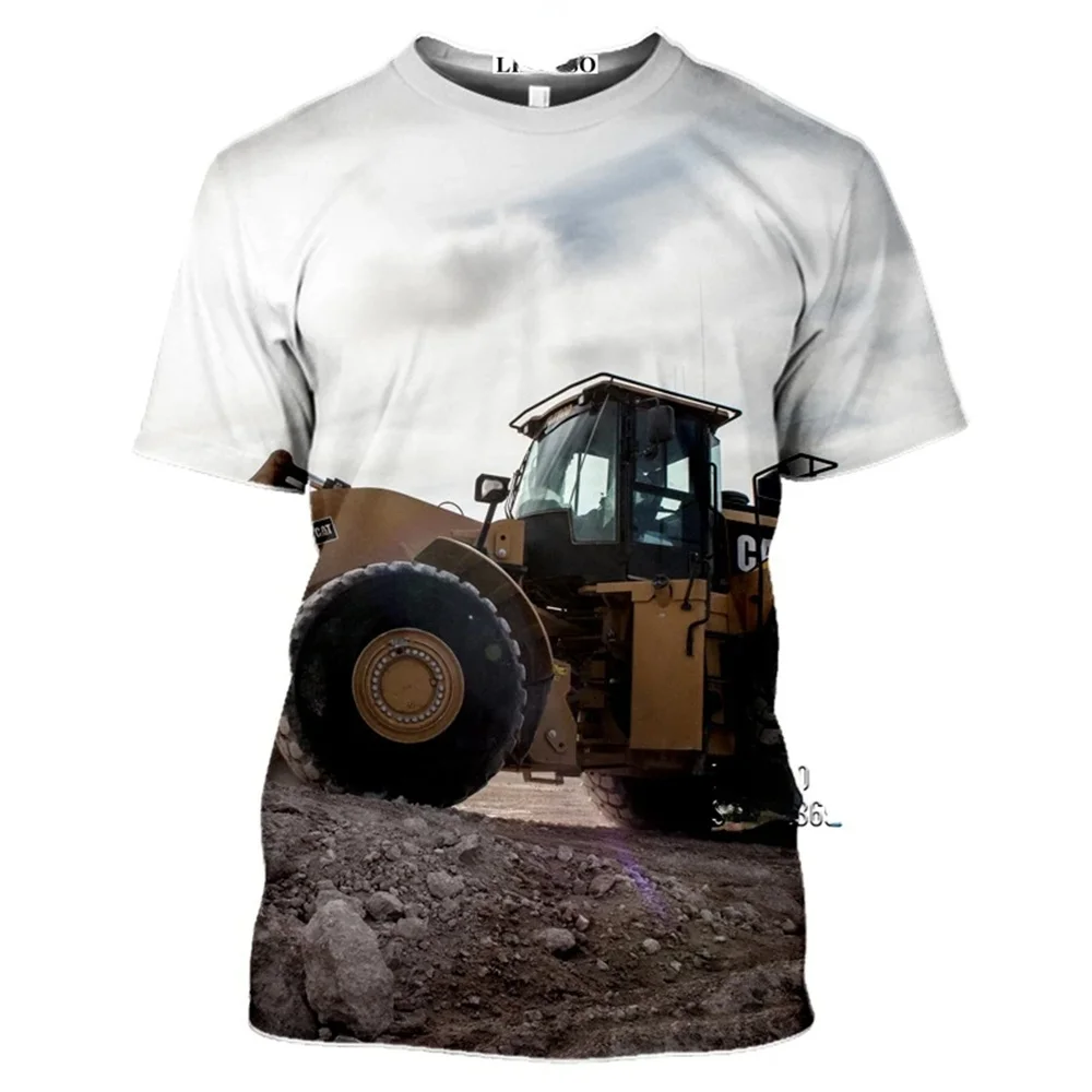 Camiseta de manga corta con estampado de Tractor para niños, ropa de moda con cuello redondo, verano, 2024