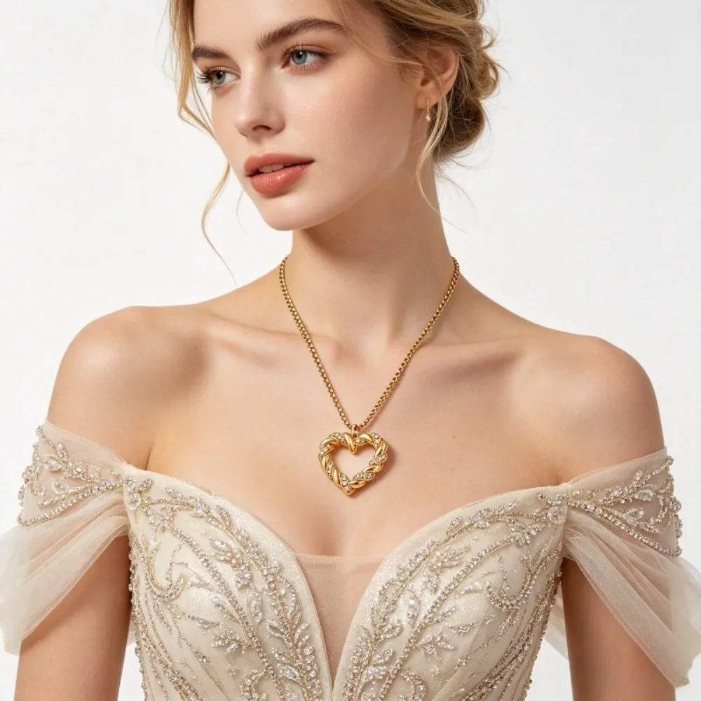 1Pc Gold Twisted Heart-Shaped Fashion Pendant for Women, Suitable for Daily Commuting and Workplace Wear, Easy to Wear for Wedding and Dinner High-Gloss Moments, Enhances the Atmosphere of Valentine's Day Parties, a Thoughtful Gift for Mother's Day, Versatile Jewelry Accessory to Brighten up Your Outfit