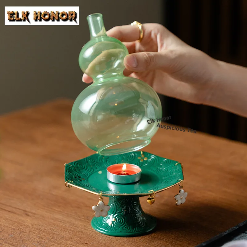 Jade Green High Foot Xuan Pattern Lotus Gourd Candle Holder Antique Scented Aromatic Candles Candle Lights Tea Items Literati