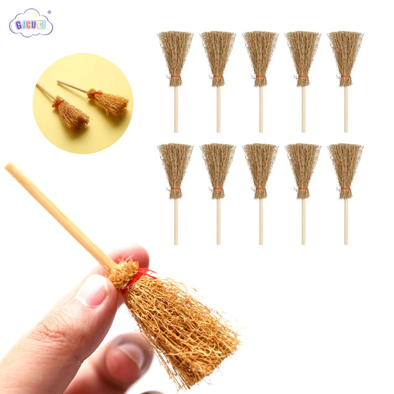 5/10Pcs Mini Broom Rope Straw Brooms Halloween Party Costume Hanging Decorations Witch Broom Dollhouse Accessories