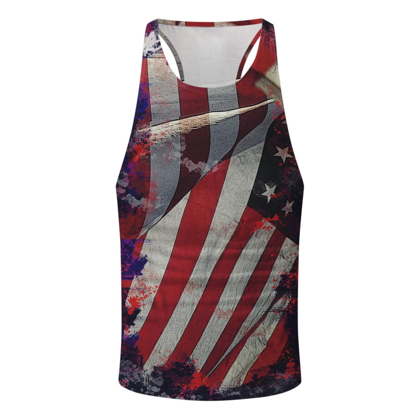 Men Summer Tank Tops Vests Casual Beach O Neck American Flag Printed Sleeveless Tank Tops Bodybuilding Streetwear Vest Blouse