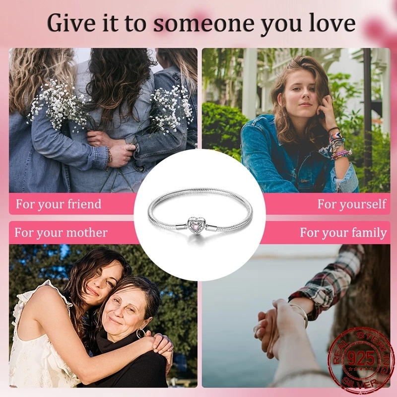S925 Sterling Silver Vintage Heart Snake Bone Bracelet Fit Original Design Charms DIY Jewelry Bracelet For Women Fine Gift Hot
