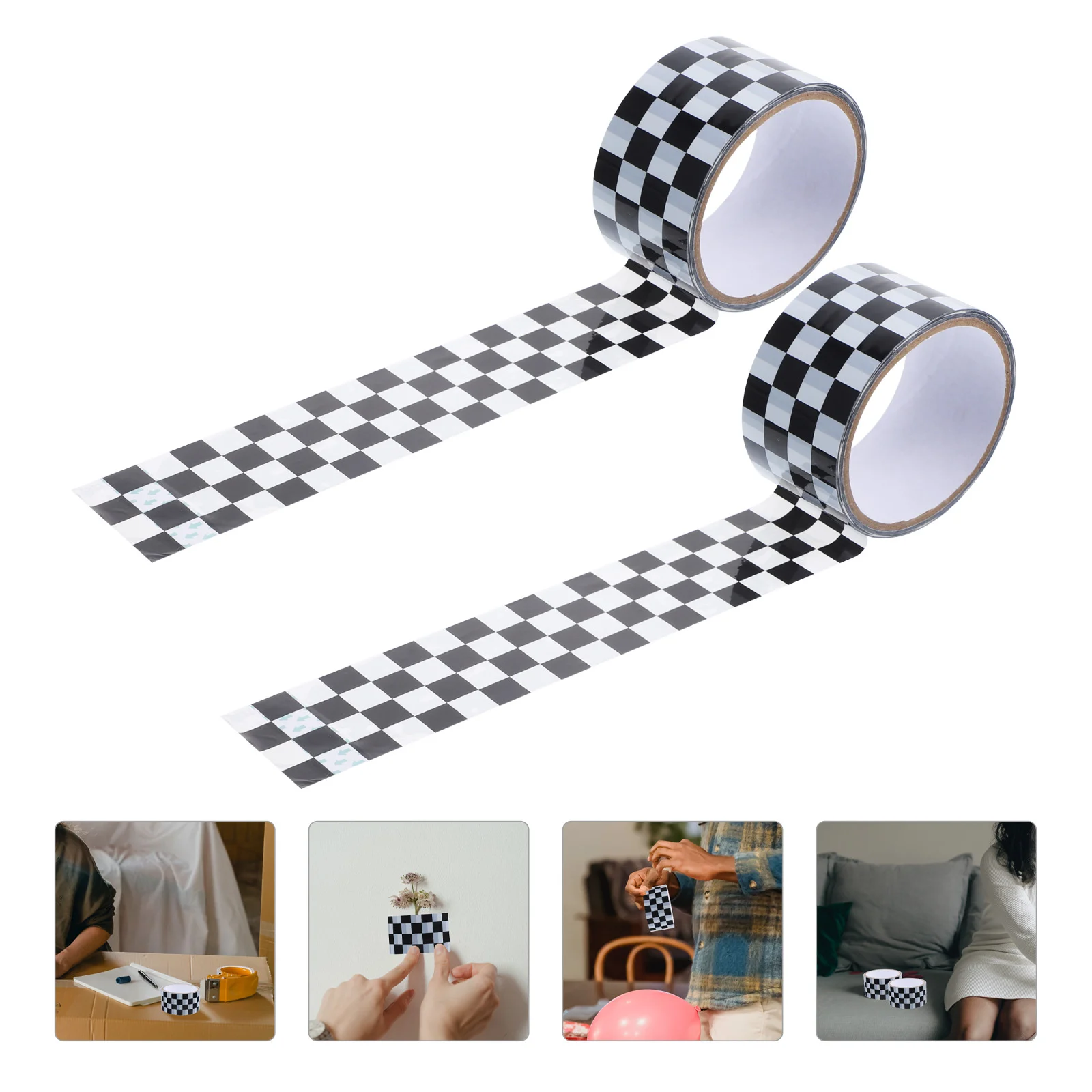 

2 Rolls Sealing Tape Heavy Duty Checkered Multi-function Packaging Package for Shipping Refill Bopp Print Stickers Glue