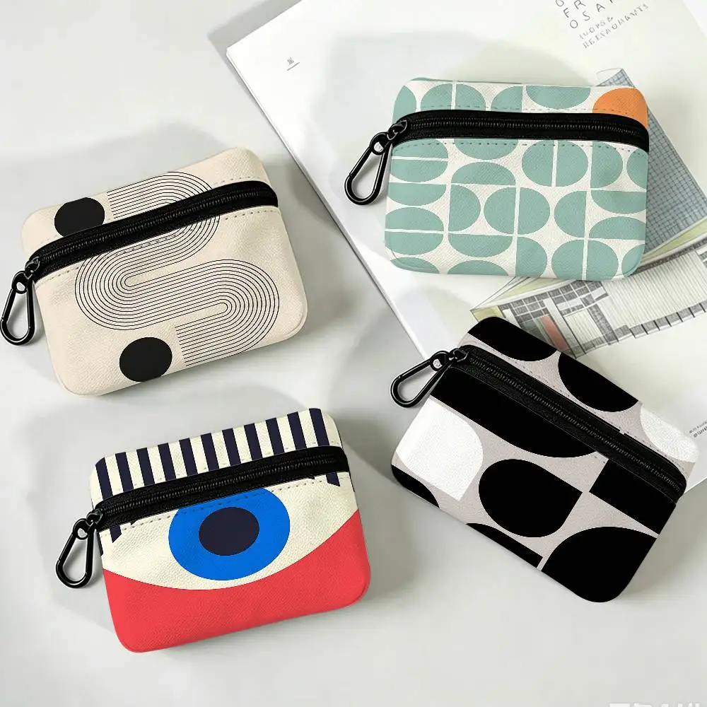 Bauhaus Modern Simplicity Geometric Mini Hanging Oxford Cloth Coin Bag Durable Zipper Key Card Pouch With Carabiner
