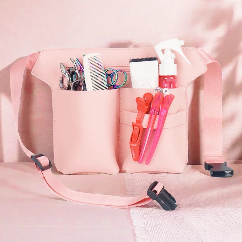 New Pink Large Capacity Hair Kit Hair Stylist Scissors Bag Fanny Pack Hair Satchel Clipping Bag