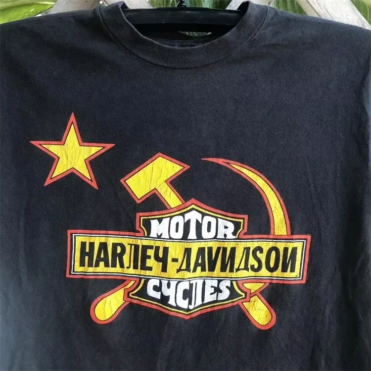 Camiseta de manga corta de marca de moda estilo motocicleta Retro High-street Vibe camiseta Unisex de gran tamaño 2025 europea y americana
