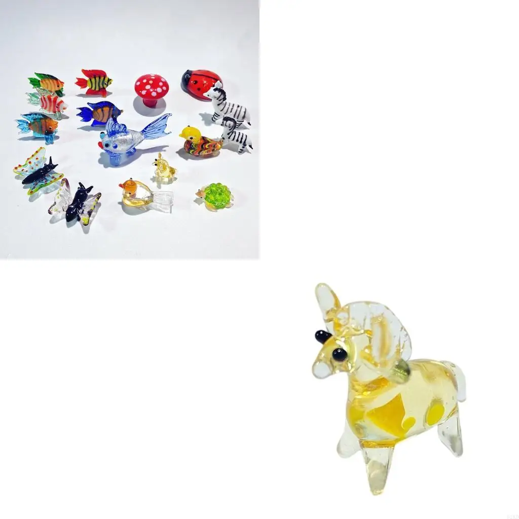 62KD Mini Glass Animal Figure for Shelf and Desk Display, Colored Light Catching Accent Piece for Cabinet Indoor Use