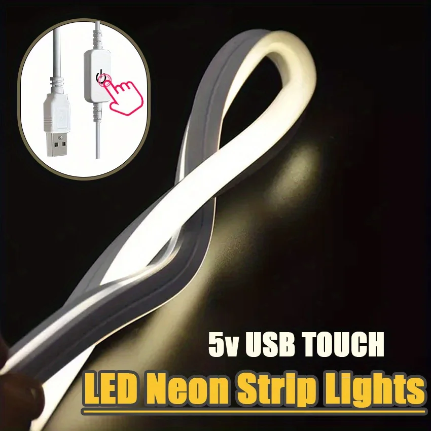 LED Neon Light Strip with Touch Sensitive, USB-Powered , Adjustable Brightness ,Lights for Stairs, Party,Bedroom, Kitchen, TV