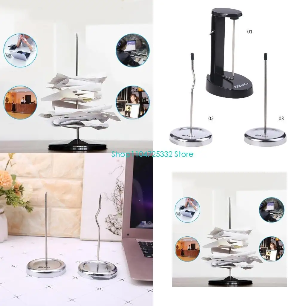 P5EA Restaurant Receipt Holder Check Spindle with Round Base Paper Memo Desk Straight Rod for Bill Fork