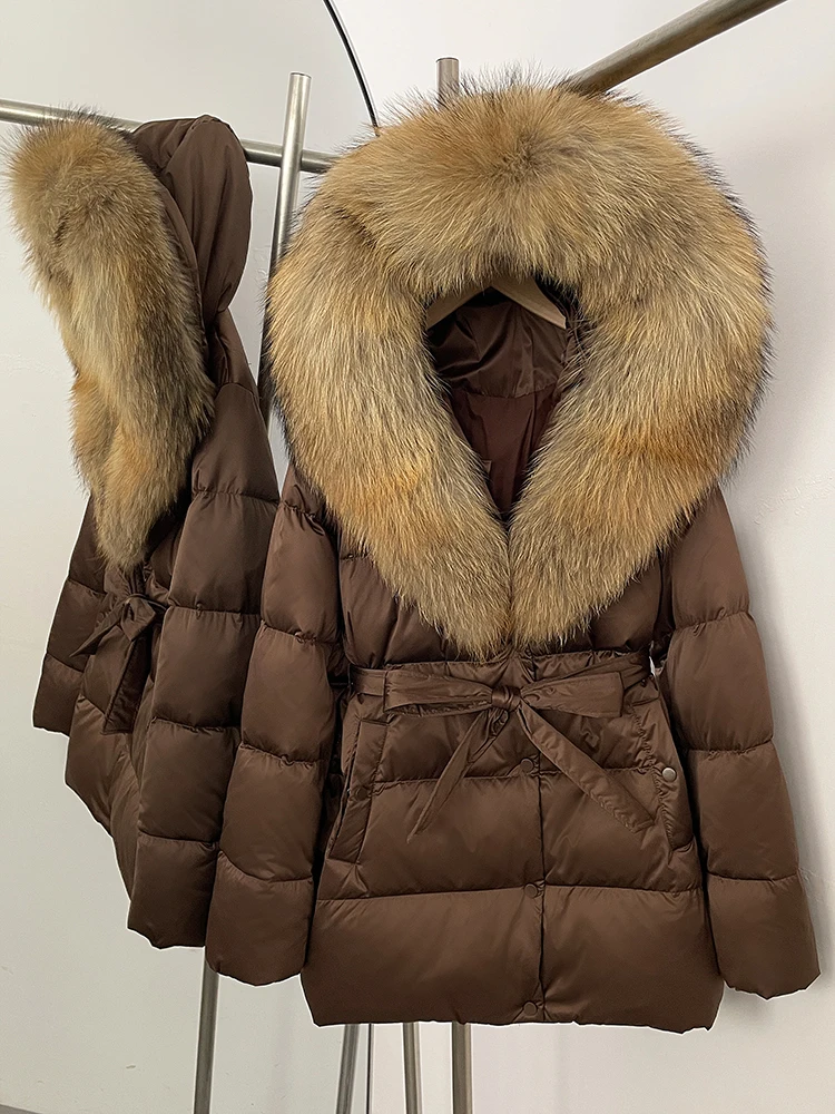 OFTBUY Winter 90% Duck Down Jacket Women Luxury Large Natural Silver Fox Fur Hooded Thick Warm Female Parkas Waterproof