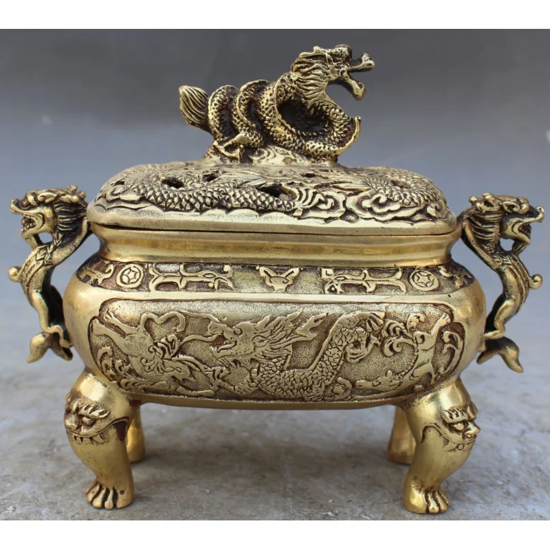 

collectable Antique Handmade Vivid Dragon Dog Lion Bronze Incense Burners Censer